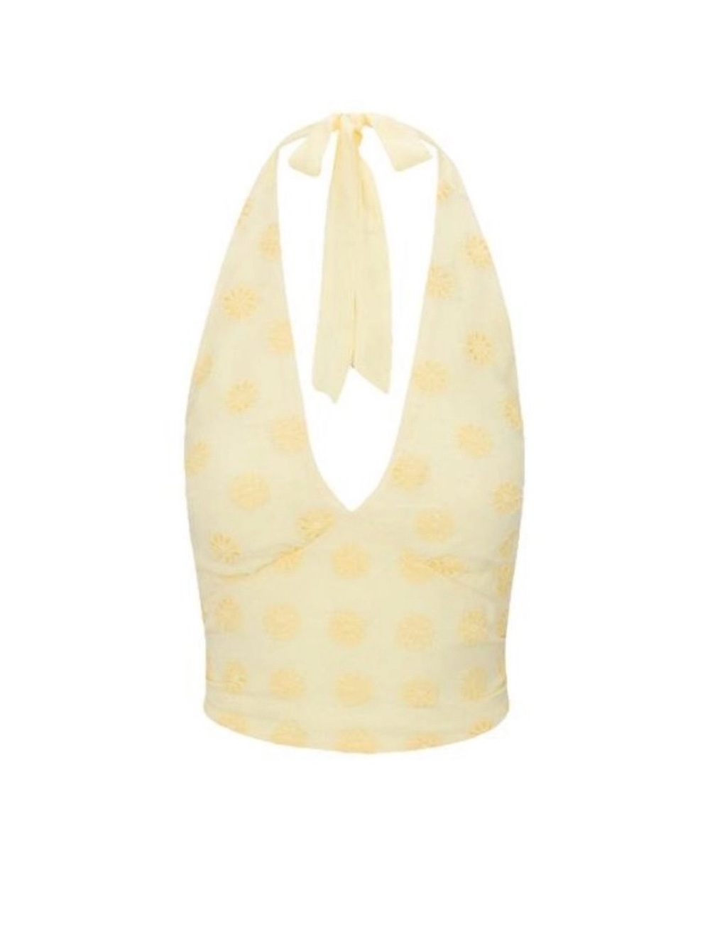 Realisation Par Yellow Halter Crop Top with Tie Neck
